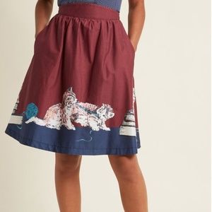 A-Line Skirt with Scholarly Kitties